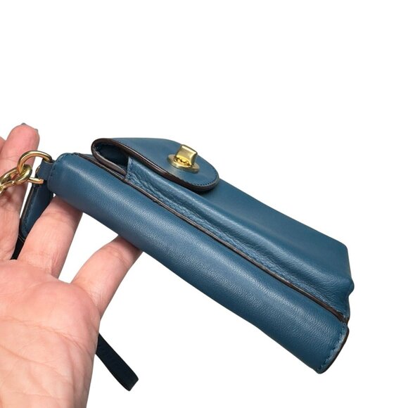Coach Campbell Universal Zip Around Leather Turn Lock Wristlet Wallet Blue - Picture 2 of 16